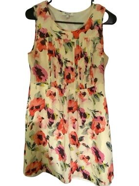 ❤️ Madewell “Tea Rose” Cream Floral Sleeveless Mini Dress with Coral & Pink
